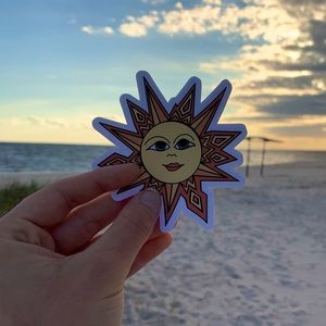 Green Eyed Sun Face Tarot Hippie Sticker